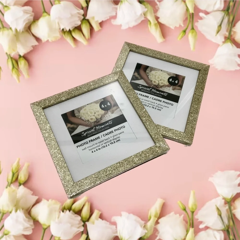 Set of 2  Picture Frames Gold Glitter Photo Frame with Mat Poster Frame
